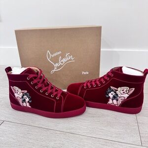 Men’s Christian Louboutin Loupin Red Velvet Pin Up Size 45.5 Shoes - Never Worn